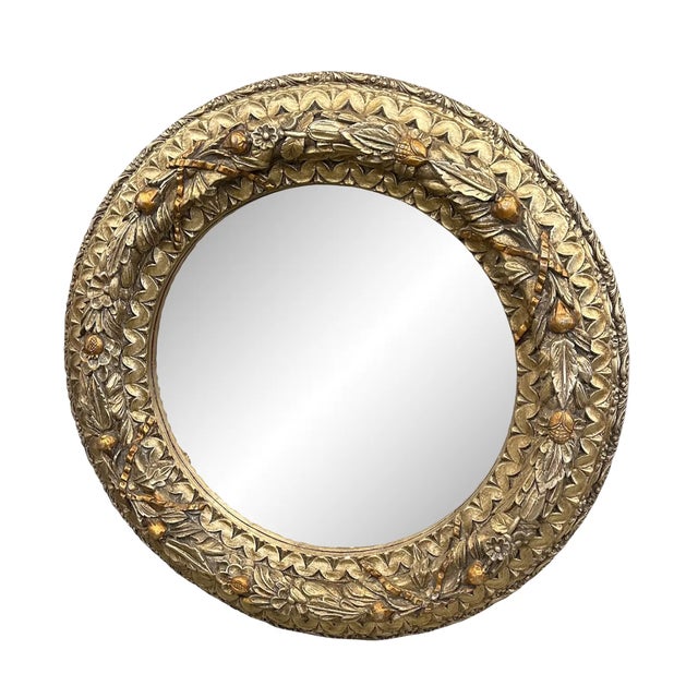 Large Round European Style Ornate Round Resin Bevelled Mirror For Sale In Phoenix - Image 6 of 10