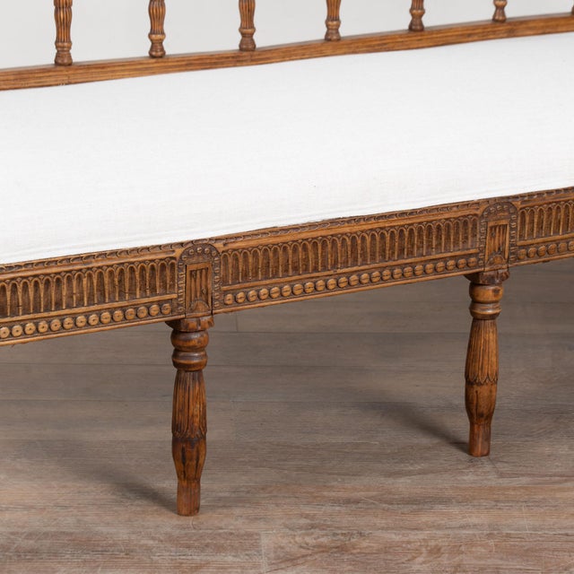 Brown 19th Century Swedish Gustavian Upholstered Carved Pine Bench Settee For Sale - Image 8 of 13