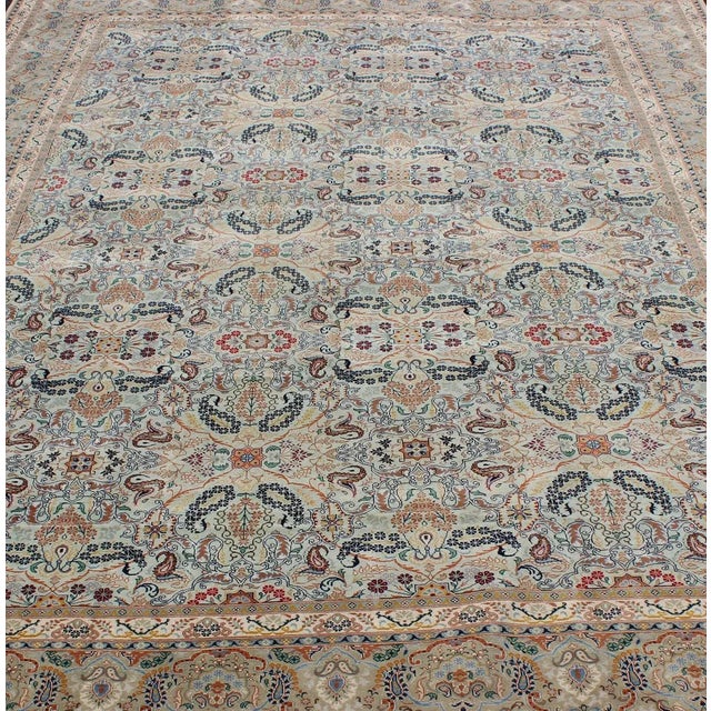 Light Gray Fine Persian Kashan in Celadon Green, Light Blue Field Intricate Floral Motifs For Sale - Image 8 of 12