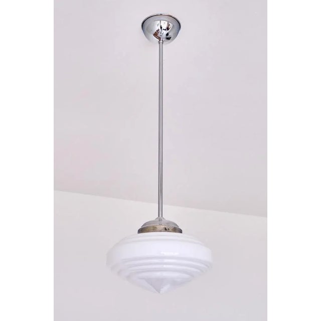 Art Deco Tiered Pendant Light in Opal Glass & Nickel from Gispen, Netherlands, 1950s For Sale - Image 9 of 9