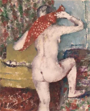 'The Red Hand-Towel' by Carl Otto Müller, 1969; German Post-Impressionist, Dortmund Kunstakademie