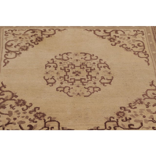 Art Deco Antique Peking Rug Beige Brown Medallion Chinese Art Deco Design For Sale - Image 3 of 7