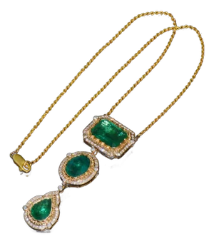 Gia Natural 18.4Cts vs F Diamond Emerald 18k Solid Gold Reversible 2-In-1 Pendant Necklace
