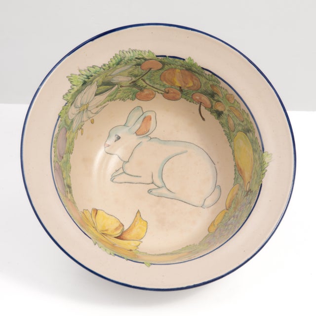 Davila Brodsky Rabbit Artworks 12" X 5.75" Art Pottery Hand Painted Bowl 1985 For Sale - Image 10 of 12