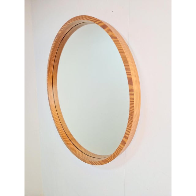 Metal Large Mid-Century Round Pine Mirror, Denmark, 1960s For Sale - Image 7 of 11