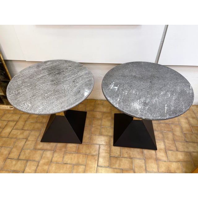 Mid-Century Modern 1980s Italian Gray Granite and Brass Side Tables - a Pair For Sale - Image 3 of 11