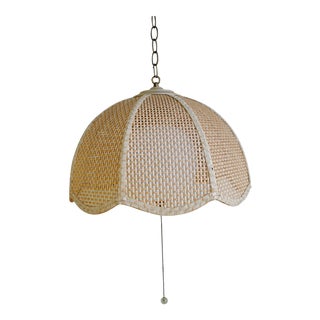 Vintage Mid-Century Wicker Hanging Pendant Light For Sale