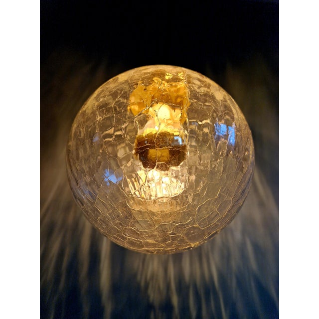 Gold Vintage Pendant Light in Clear Crackled Glass, 1970s For Sale - Image 8 of 13