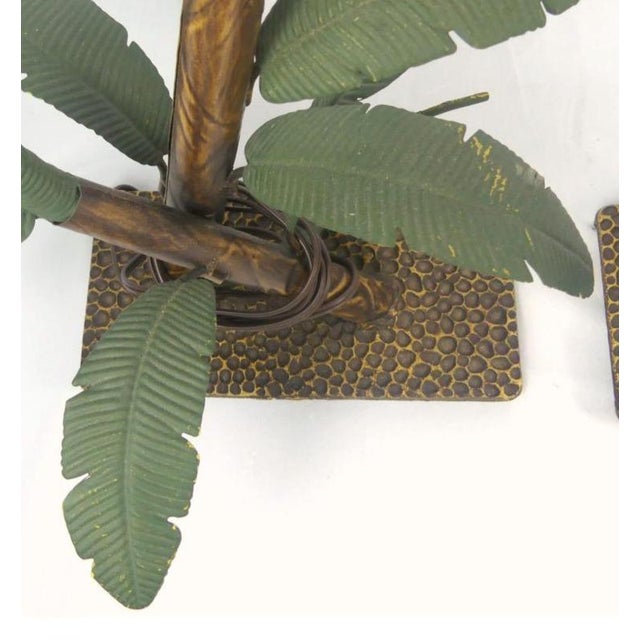 1970s Painted and Bronzed Banana Tree Tiki-Style Lamps - A Pair For Sale - Image 4 of 5