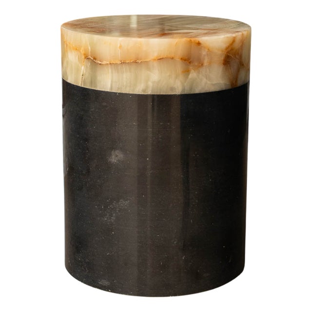 Round Black Marble and Onyx Side Table by Forzini For Sale