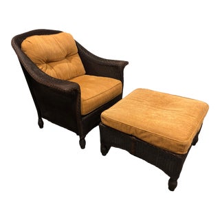 Modern Lloyd Flanders Wicker Club Chair and Ottoman For Sale