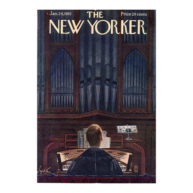 1953 Vintage New Yorker Cover, January 24 (Constantin Alajalov), Original New Yorker Magazine Cover, Wedding, Church Organist For Sale