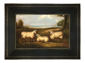 Three Prized Sheep Framed Oil Painting Reproduction Print on Canvas