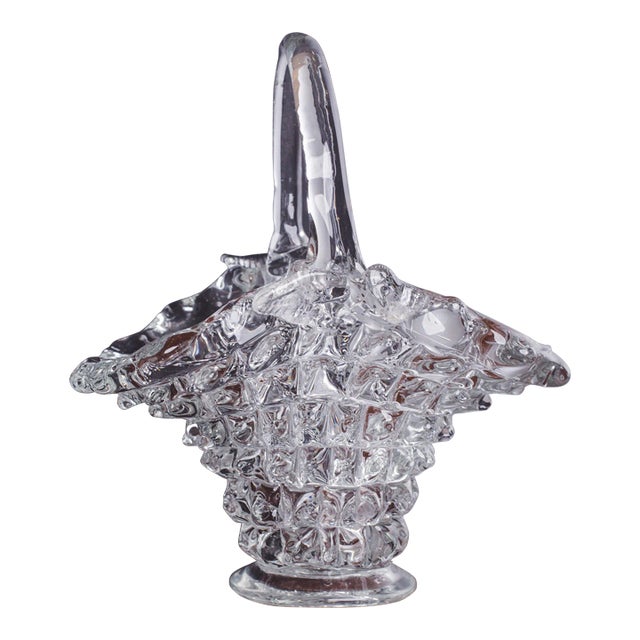 Ercole Barovier Rostrato Murano Italian Glass Basket Centerpiece Vase, 1940s For Sale