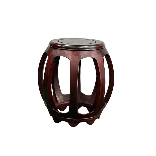 Elevate your living space with this exquisite vintage Chinese rosewood drum stool, beautifully showcasing a rich, dark...