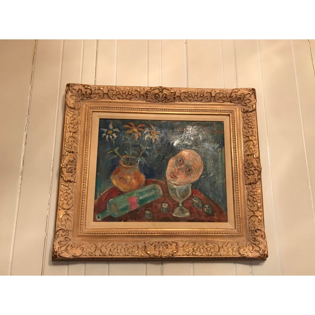 Still Life With Bottle and Head Painting For Sale - Image 9 of 9