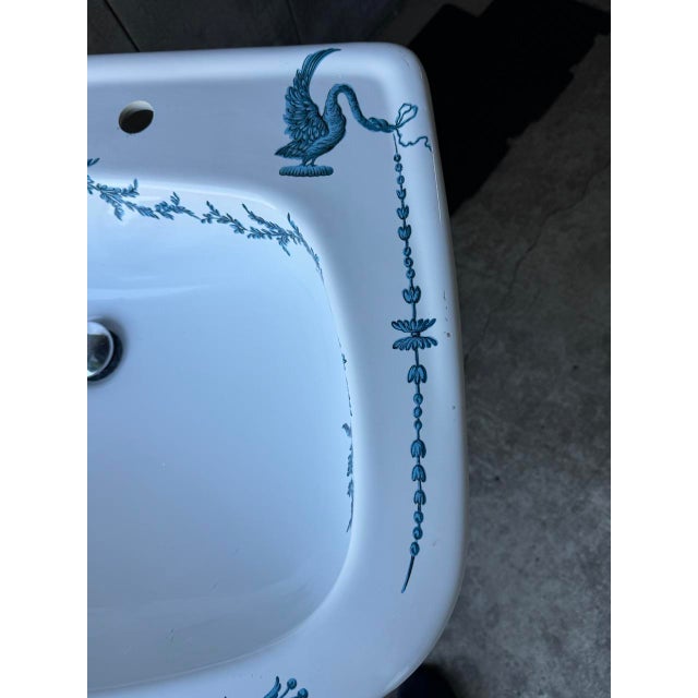 Ceramic Porcelaine De Paris France Hand-Painted Pedestal Sherle Wagner Sink For Sale - Image 7 of 18