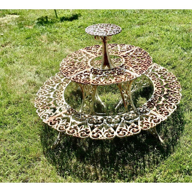 Metal Round Three-Tier Weathered Cast Iron Plant Stand For Sale - Image 7 of 8