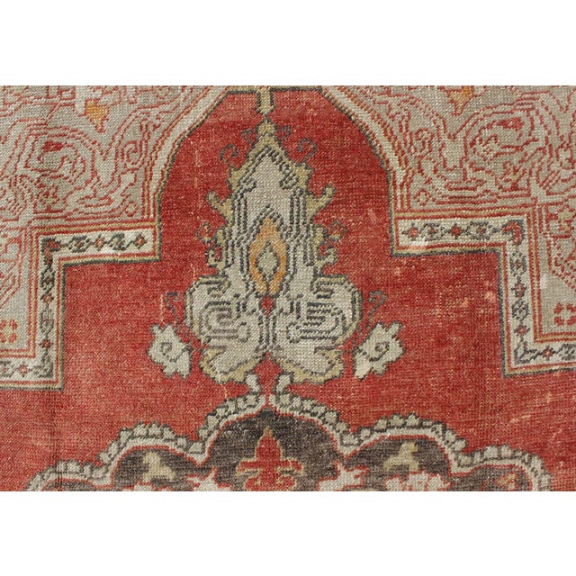 Red Antique Turkish Oushak Rug With Floral Medallion in Red, Charcoal and Cream For Sale - Image 8 of 10