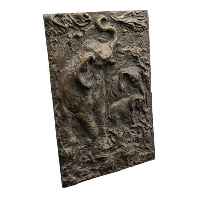 1960's Vintage Elephant Relief Plaque For Sale