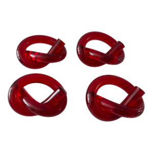 Mid 20th Century Set of 4 Red Lucite Acrylic Knot Napkin Rings Attributed to Dorothy Thorpe