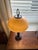 1990s Mission Style Arts and Crafts Hammered Metal Amber Light Table Lamp For Sale - Image 4 of 7