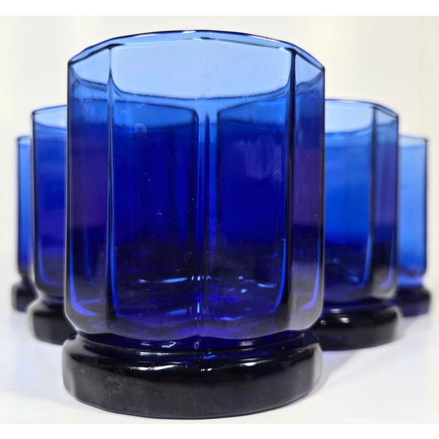 Cobalt Windowpane Double Old Fashioned Glasses- Set of Six For Sale - Image 10 of 11