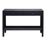 Two Tier Black Linen Console With Brass Detail For Sale