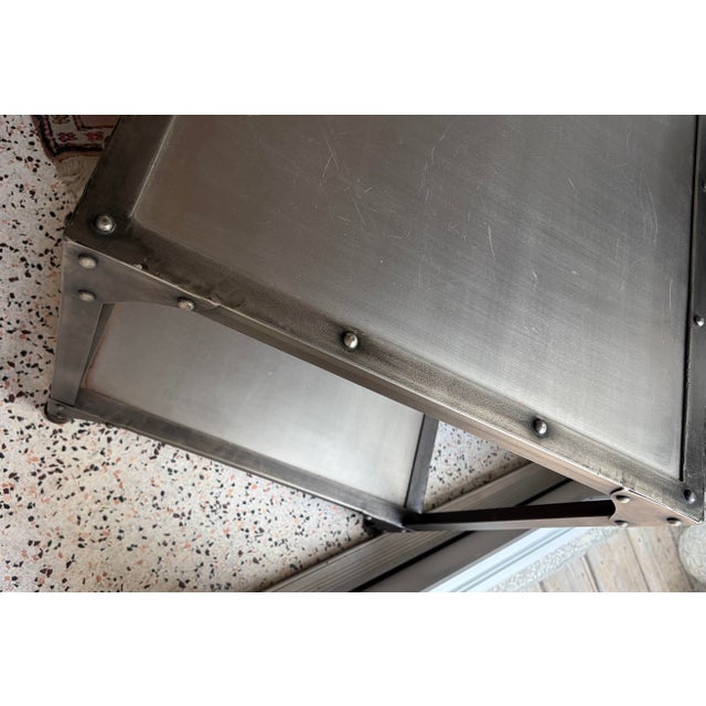Industrial Restoration Hardware Style - Industrial Metal Square Side Table For Sale - Image 3 of 5