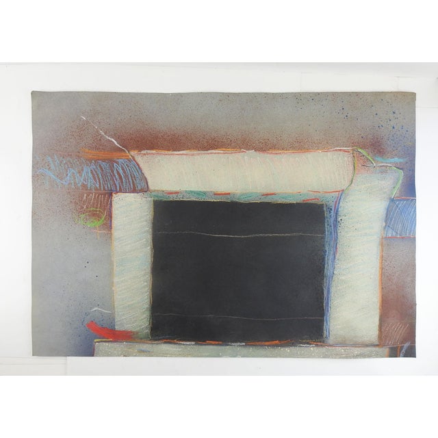 Late 20th century black, gray and red color block abstract expressionist painting mixed media on heavy paper. Unsigned....