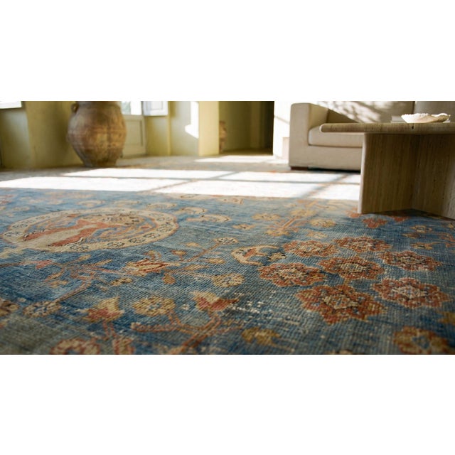 Phenomenal Blue and Tan Beige Color Medallion Design Antique Malayer Rug For Sale - Image 11 of 11