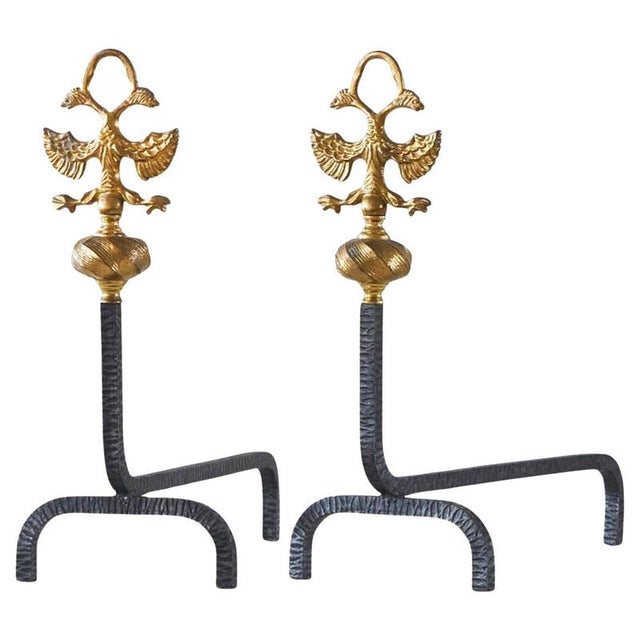 Large 19th Century Andirons in Brass with Birds, 1920s, Set of 2 For Sale - Image 13 of 13