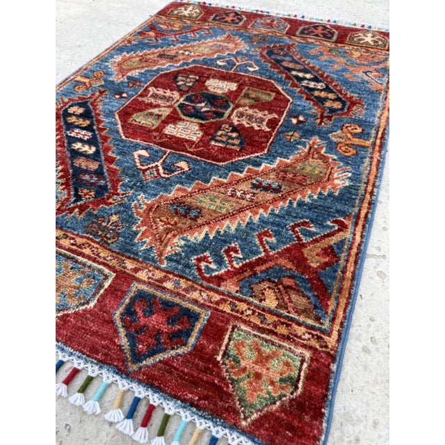 2000 - 2009 Blue Afghan Kazak Rug, 2 X 3 For Sale - Image 5 of 11