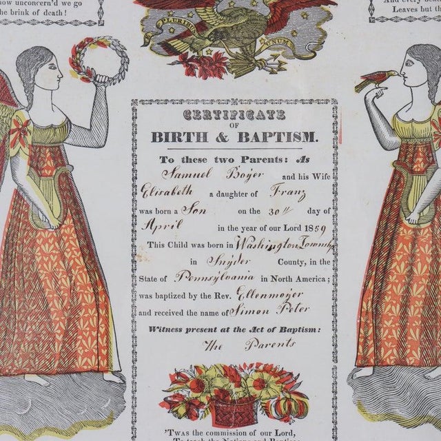 Pa German Fraktur Taufschein Hand Colored Birth/Baptismal Certificate C1859 For Sale - Image 11 of 14