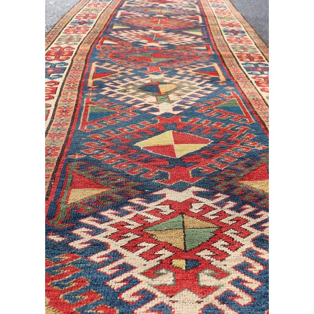 Antique Caucasian Kazak Runner Featuring Intricate Medallion Patterns 3'8 X 10'2 For Sale - Image 10 of 12
