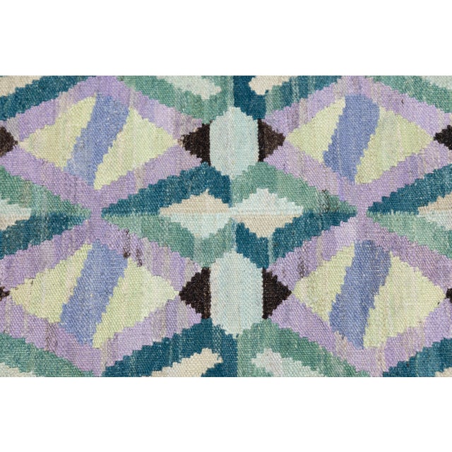 Modern Handmade Modern Flatweave Kilim Runner – Geometric Prism by Apadana For Sale - Image 4 of 9