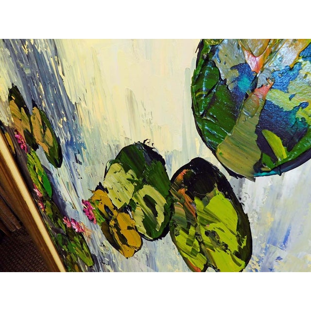Maya Eventov Original Painting on Canvas Custom Framed Lily Pads For Sale - Image 9 of 13