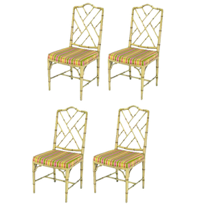 Four Kindel Ivory Lacquer Chinese Chippendale Dining Chairs