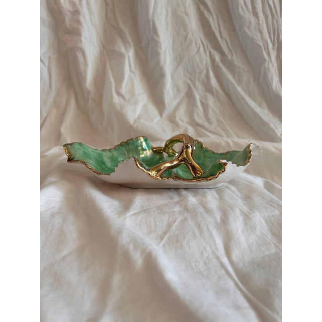 California Pottery Mid Century Hand Painted Ceramic Leaf Serving Dish For Sale - Image 4 of 6