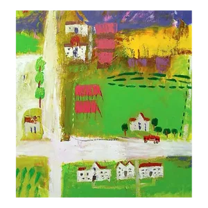 Kim, Myung-Sik Abstract Village Landscape Oil Painting, 2004