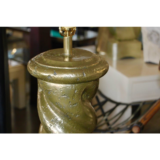 Early 20th Century Bronze Metal Coated Plaster Rope Lamps in the Style of Michael Taylor - a Pair For Sale - Image 10 of 12