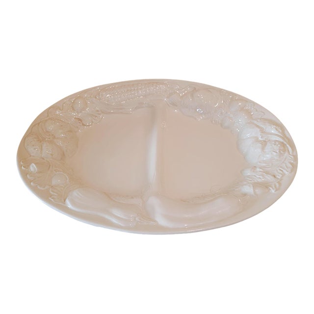 Vintage Ipatrizi Platter, Double Sided Ceramic With Embossed Relief, Made in Italy. Holiday Serveware. 16.75" Large Platter. For Sale