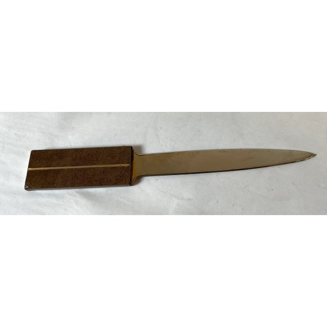 Metal Vintage Brass and Leather Letter Opener For Sale - Image 7 of 7