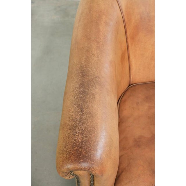 Animal Skin Sheepskin Club Armchair Light Cognac with Decorative Nails For Sale - Image 7 of 14