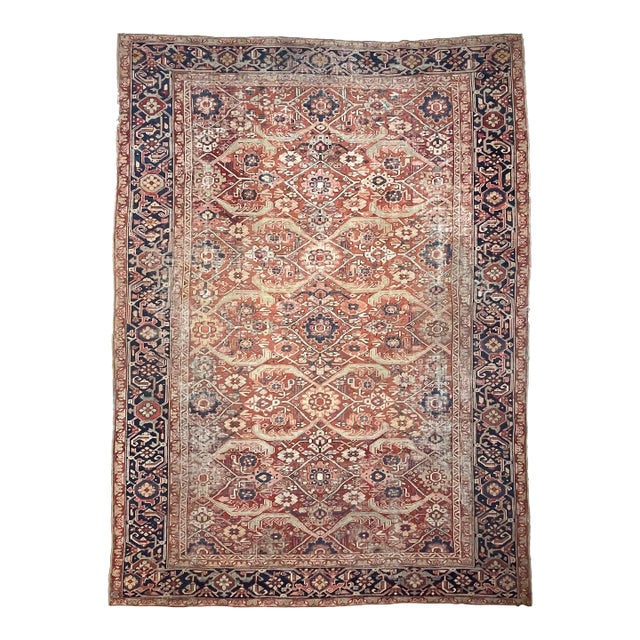 Antique Geometric Jagged Flower Pattern Rug 9.7 x 13 For Sale