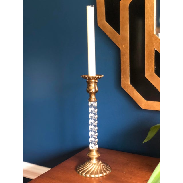 Metal Vintage Lucite and Brass Candlestick Holder For Sale - Image 7 of 10