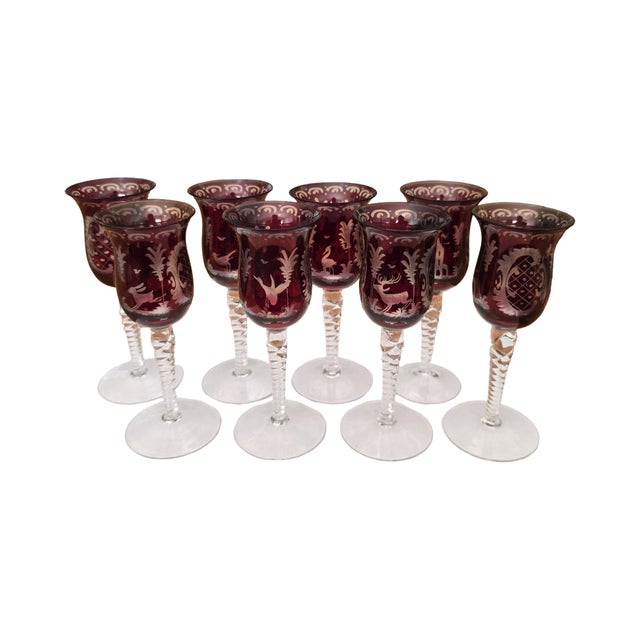 Glass Early 20th Century Czech Decanter With 8 Glasses For Sale - Image 7 of 11