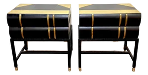 Pair 1960s Brass Mounted Wood & Iron Stacked Book End Tables, Hart Associates