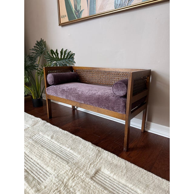 Mid-Century Modern 1950s Vintage Mid-Century Modern Cane Back Bench For Sale - Image 3 of 12