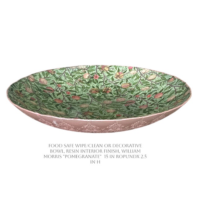 English William Morris Pomegranate Pattern Art Nouveau Fruit Motif Glass Bowl, Large Centerpiece Tray, Studio Original Statement Piece15" For Sale - Image 3 of 3